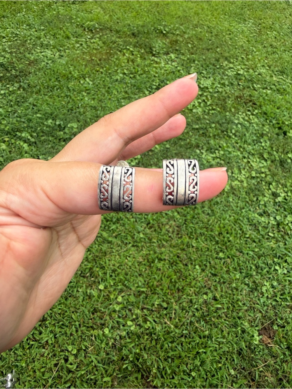 925 Sterling-Style Silver Filigree Hoop Earrings